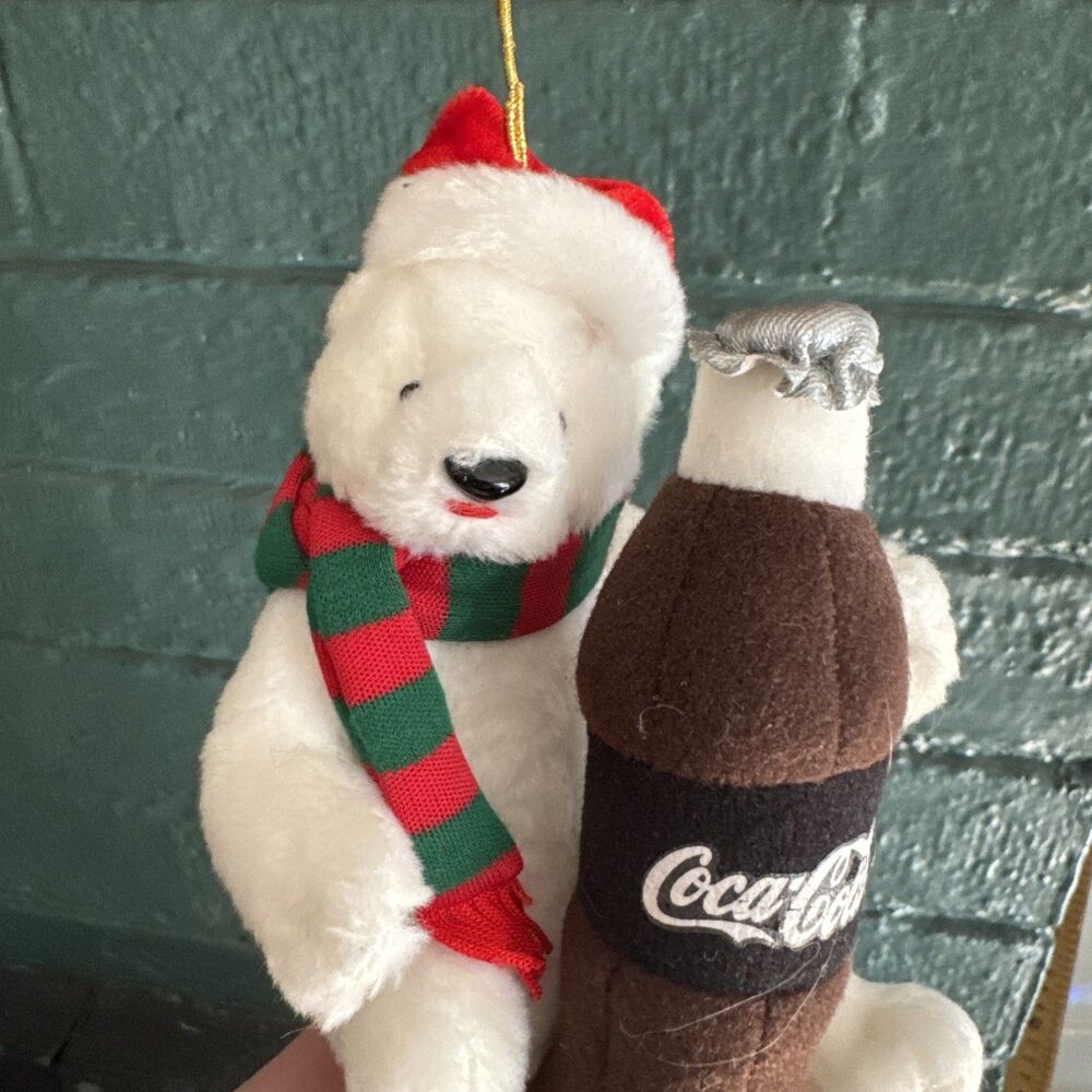 Kurt S. Adler Coca-Cola Polar Bear Plush Ornament Santa Hat Scarf 2002